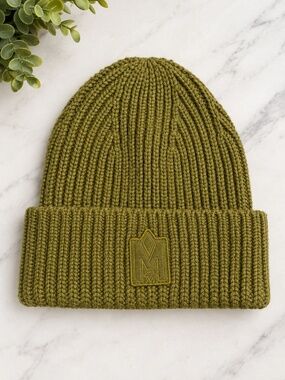 Mackage Green Olive Knit Beanie Hat M Logo